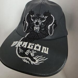 Barcode Vintage Japanese Dragon Embroidered Vegan Leather Charcoal Gray Fitted